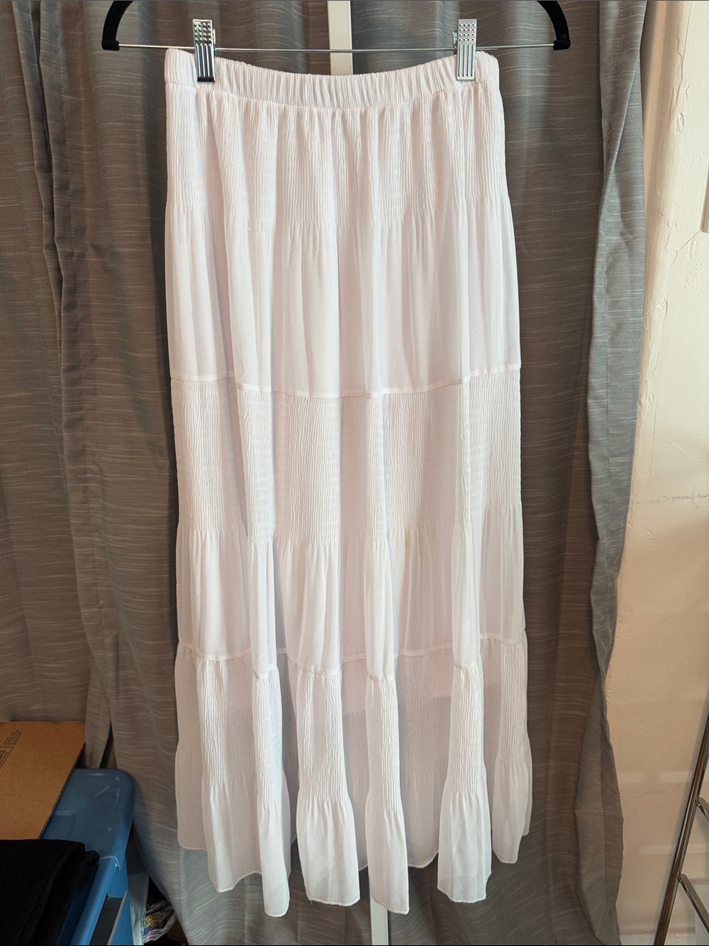 Women's White Tiered Maxi Skirt with Elastic Waist